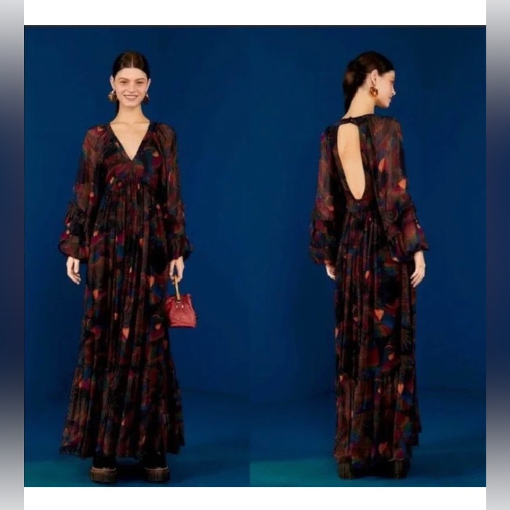 Borogodo Toucan Maxi Dress size Large open back - Picture 2 of 10